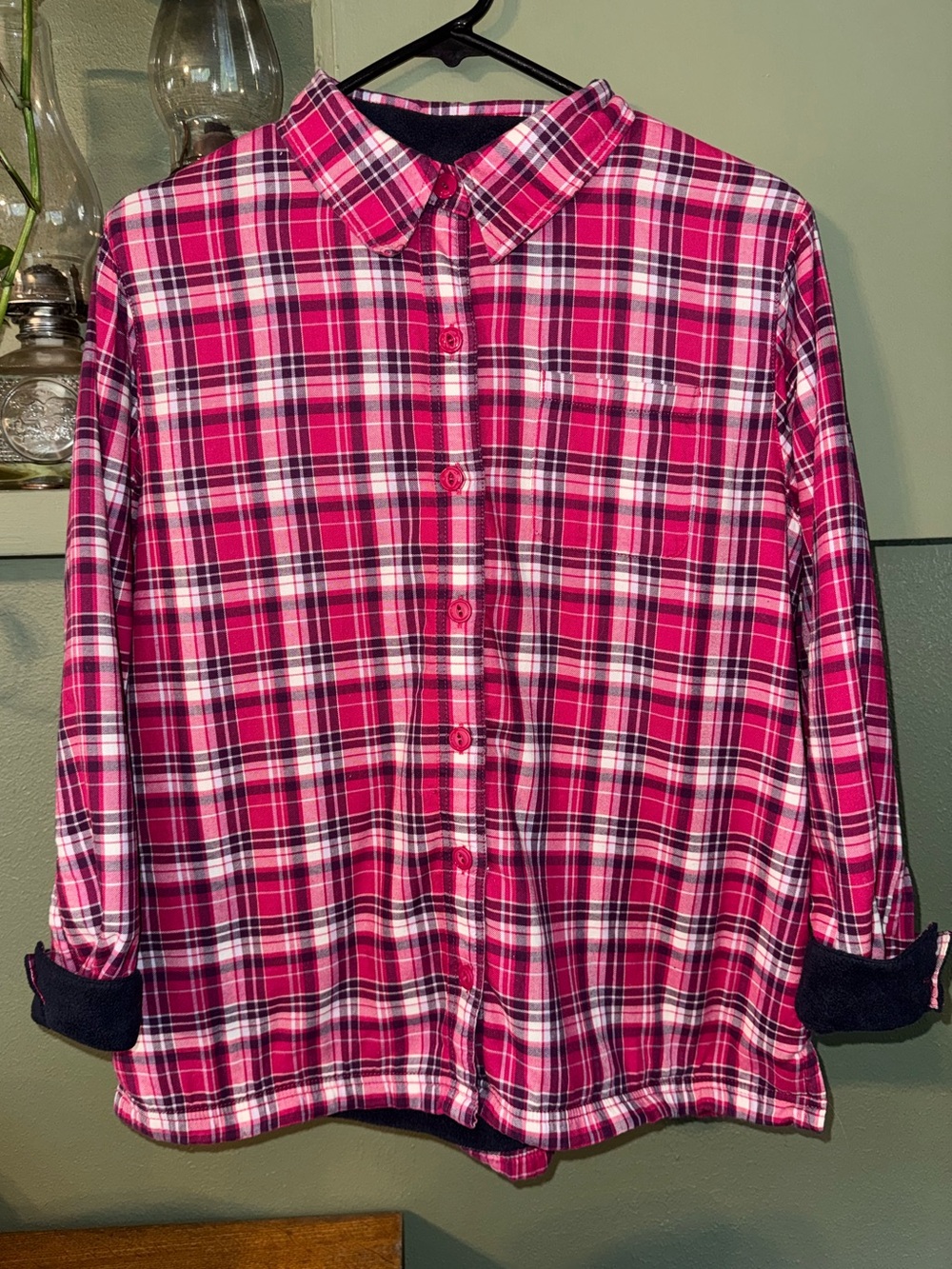 LL Bean Fleece Lined Flannel Shirt Jacket Plaid Pink Purple Shacket